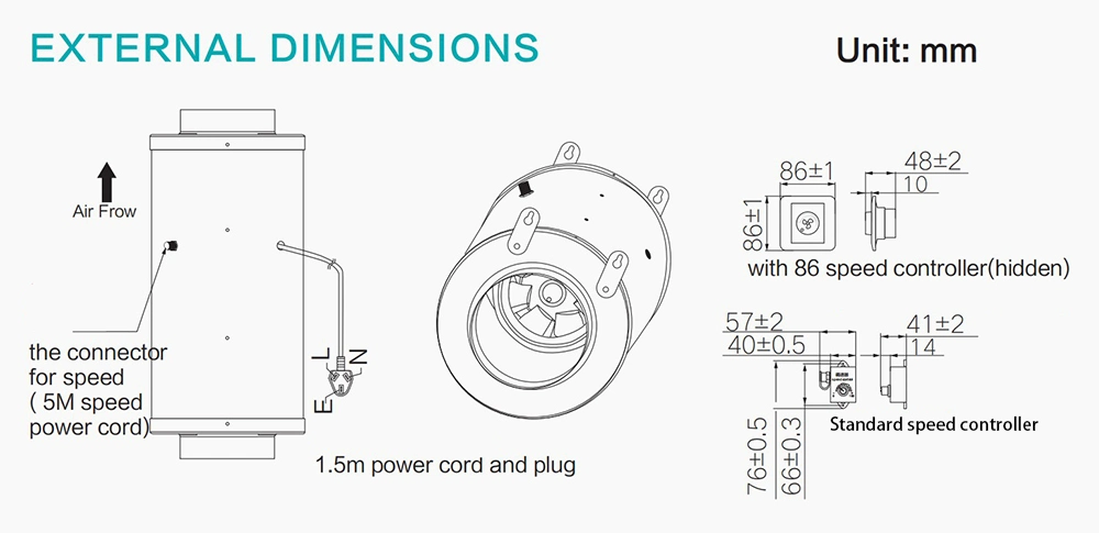 8 Inch in-Line Duct Fan Exhaust Fan Mixed Flow in-Line Fan Hydroponic Air Blower for Home Ventilation Bathroom Vent