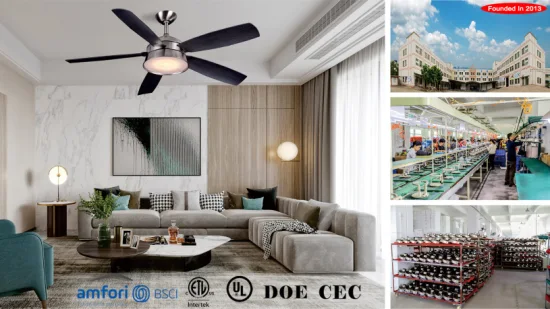 52 pulgadas LED Iluminación decorativa de lujo Ventiladores de techo Enfriador de aire Control remoto de 5 aspas Ventilador de escape de estilo moderno Ventiladores de ventilación Ventilador de techo para el hogar con luz